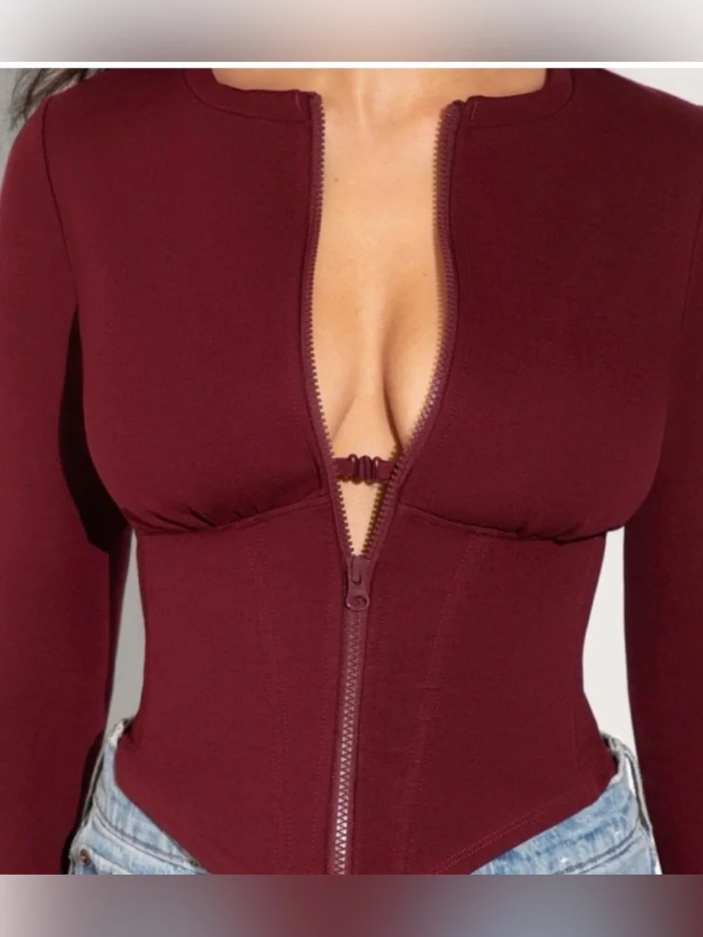 TA3 Long Sleeve Corsety Top Dark Cherry Built-In Shapewear NWT | Large - Picture 4 of 13